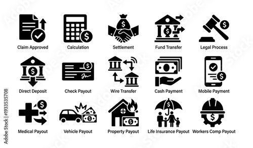 Financial icons collection for payment and settlement processes
