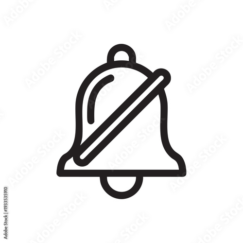 Simple line art illustration of a bell with a diagonal line indicating silence or mute mode, symbolizing quiet or notification disablement