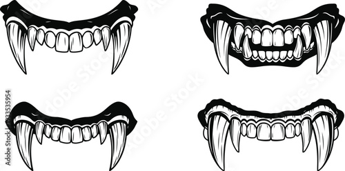 Vampire fangs and jaws graphic illustrations set