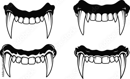 Vampire fangs illustrations for spooky designs and Halloween themes