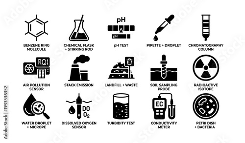 Scientific icons: chemistry, environment, and testing tools