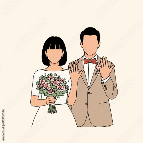 Cartoon Bride and Groom Standing Together.eps