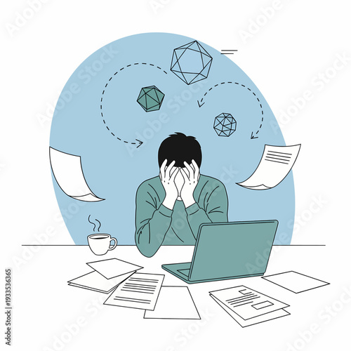 Man Overwhelmed by Work and Stress.eps