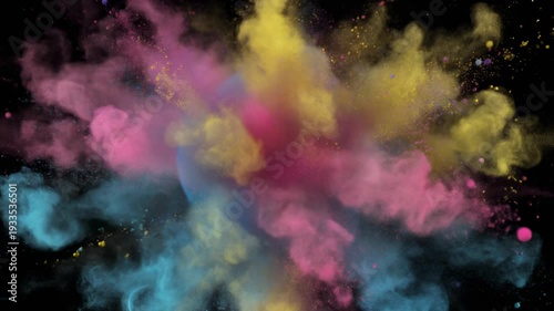 Wallpaper Mural 3D Animation of Colorful Serotonin Sphere Exploding into Holi Powder Cloud Torontodigital.ca