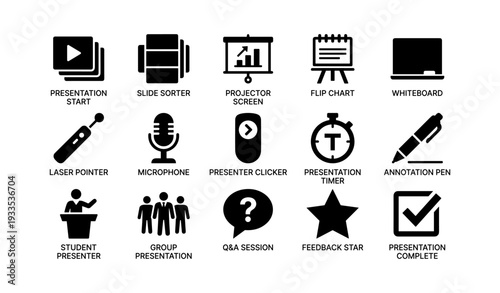 Presentation tools: projector, whiteboard, microphone, timer, student, group