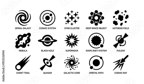 Astronomy icons featuring celestial objects and phenomena
