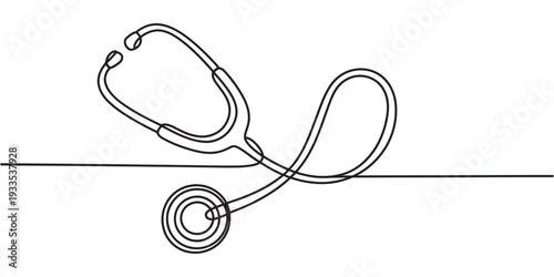 Continuous line drawing of a medical stethoscope on a white background for healthcare concepts Vector, illustration