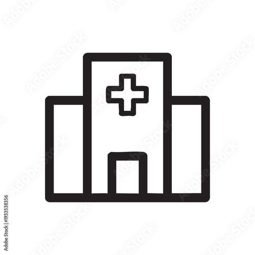Simple Hospital Building Illustration with Cross Symbol on White Background from Front View