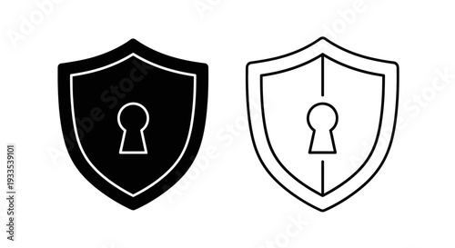 Set of 2 Black and White Shield with Keyhole Icons Vector for Digital Security, Privacy, and Protection Concepts