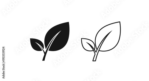 Minimalist black and white leaf icon set vector for eco-friendly, organic, nature, and plant-based product branding, website design, and environmental marketing materials