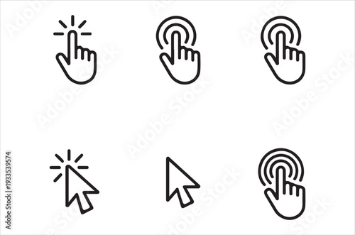 Set of black line icons depicting various hand and cursor gestures