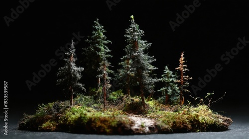 Intricate miniature forest diorama kit showcasing realistic evergreen trees and woodland terrain