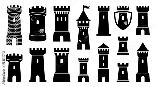 Collection of Medieval Castle Tower Silhouettes