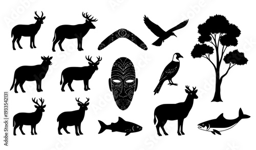 Australian Wildlife Silhouettes – Native Animals, Birds and Nature Elements Vector Set