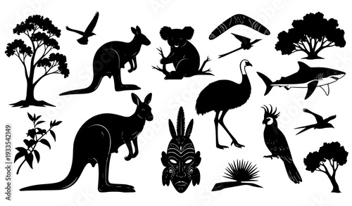 Australian Animals and Birds Silhouette Set – Hand Drawn Nature Vector Collection