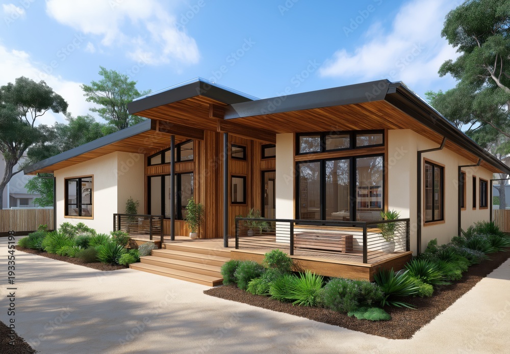 Fototapeta premium Self-consumption ecosystem includes sunny house with gardens