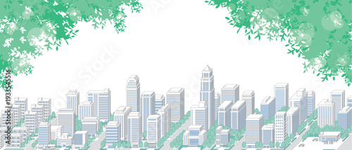 緑豊かな爽やかな街並みのイラスト.