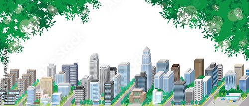 緑豊かな爽やかな街並みのイラスト.