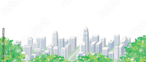 緑豊かな爽やかな街並みのイラスト.