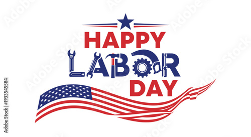 Happy labor day celebration with patriotic flag and festive design