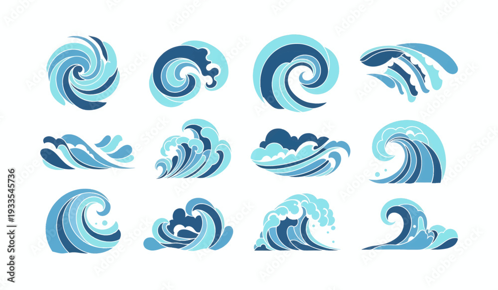 Obraz premium Collection of Blue Wave Illustrations.