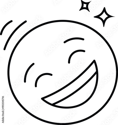 Happy Laughing Emoji Line Icon with Sparkles for Minimalist Social Media Design.
