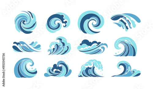 Collection of Blue Wave Illustrations.