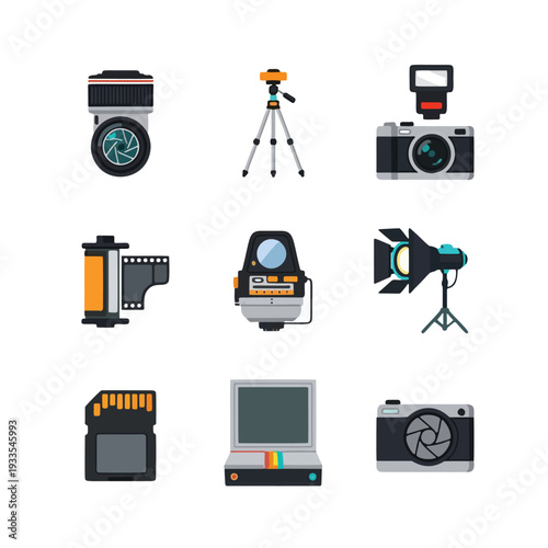 photographer, videographer, shoot industries icon set