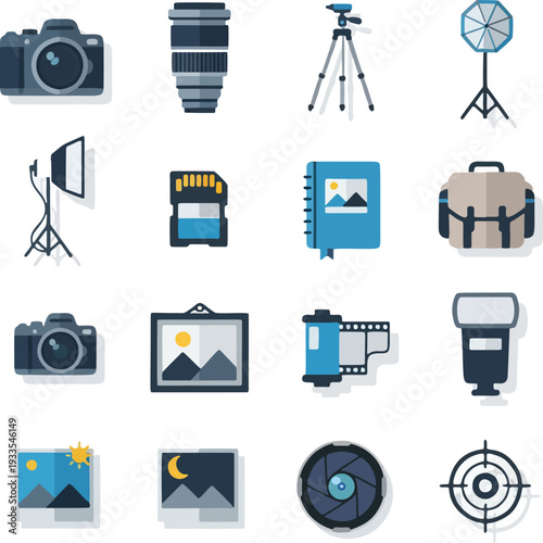 photographer, videographer, shoot industries icon set