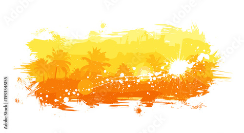 Colorful sunset scene with palm trees and vibrant sky