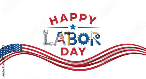 Happy labor day celebration with patriotic design and waving flag