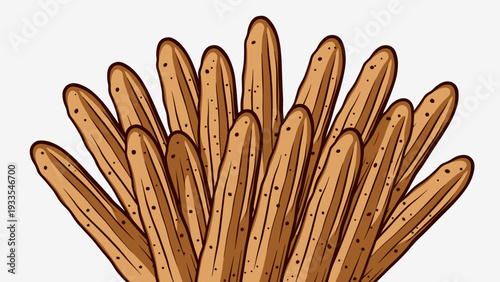 Standing pile of ladyfinger biscuits vector illustration. Upright bundle of Italian savoiardi sponge cookies isolated on white background for cafe, bakery and dessert menu design.