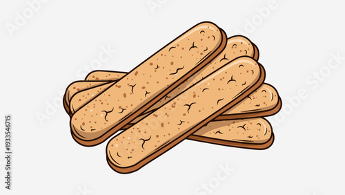 Pile of ladyfinger biscuits vector illustration. Scattered sweet savoiardi sponge cookies isolated on white background for tiramisu dessert ingredient or bakery menu.