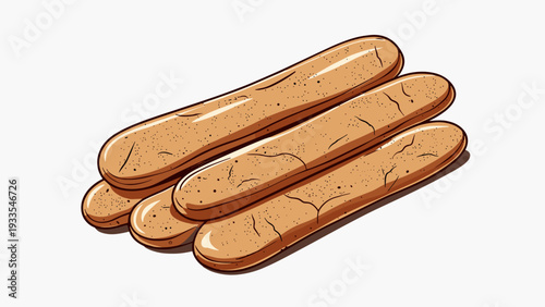 Delicious baked ladyfinger biscuits stack vector illustration. Italian savoiardi sponge cookies isolated on white for bakery menu, sweet dessert ingredients and pastry design.