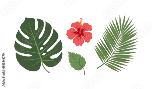 Tropical Leaves and Flower Arrangement.
