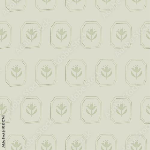 Tulip flowers with square frame, vector vintage seamless pattern.