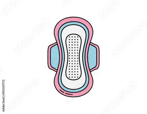 Illustrated diagram of a sanitary pad with decorative patterns and layers
