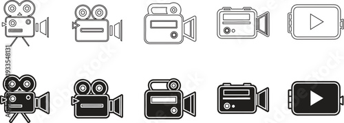 Collection of black and white video camera icons