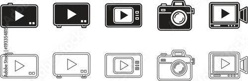 Collection of play button icons in various styles and formats