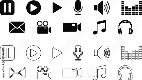 Collection of multimedia and communication icons