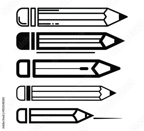 Pencil Icon Set – Hand Drawn and Outline Style Writing Tool Vector Illustration