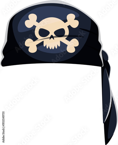 Cartoon pirate and corsair bandana hat, black textile headwear with skull and crossbones emblem. Vector sea sailor head scarf, vintage rover handkerchief, buccaneer swashbuckler costume accessory