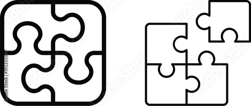 Puzzle piece icon set, jigsaw puzzle parts, connecting jigsaw puzzle, jigsaw puzzle Vector, Puzzle icon set, thin line icons, editable stroke, puzzle game illustration Simple icon puzzle pieces set.