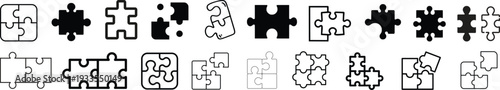 Puzzle piece icon set, jigsaw puzzle parts, connecting jigsaw puzzle, jigsaw puzzle Vector, Puzzle icon set, thin line icons, editable stroke, puzzle game illustration Simple icon puzzle pieces set.