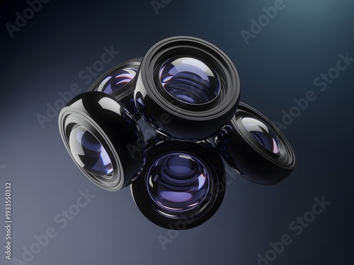 A close-up view of multiple camera lenses arranged together on a dark background