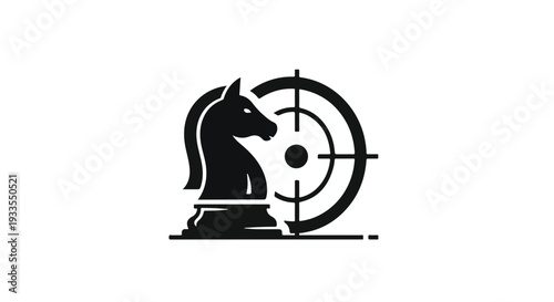 Strategic Business Planning Concept: Chess Knight with Target Crosshair Vector