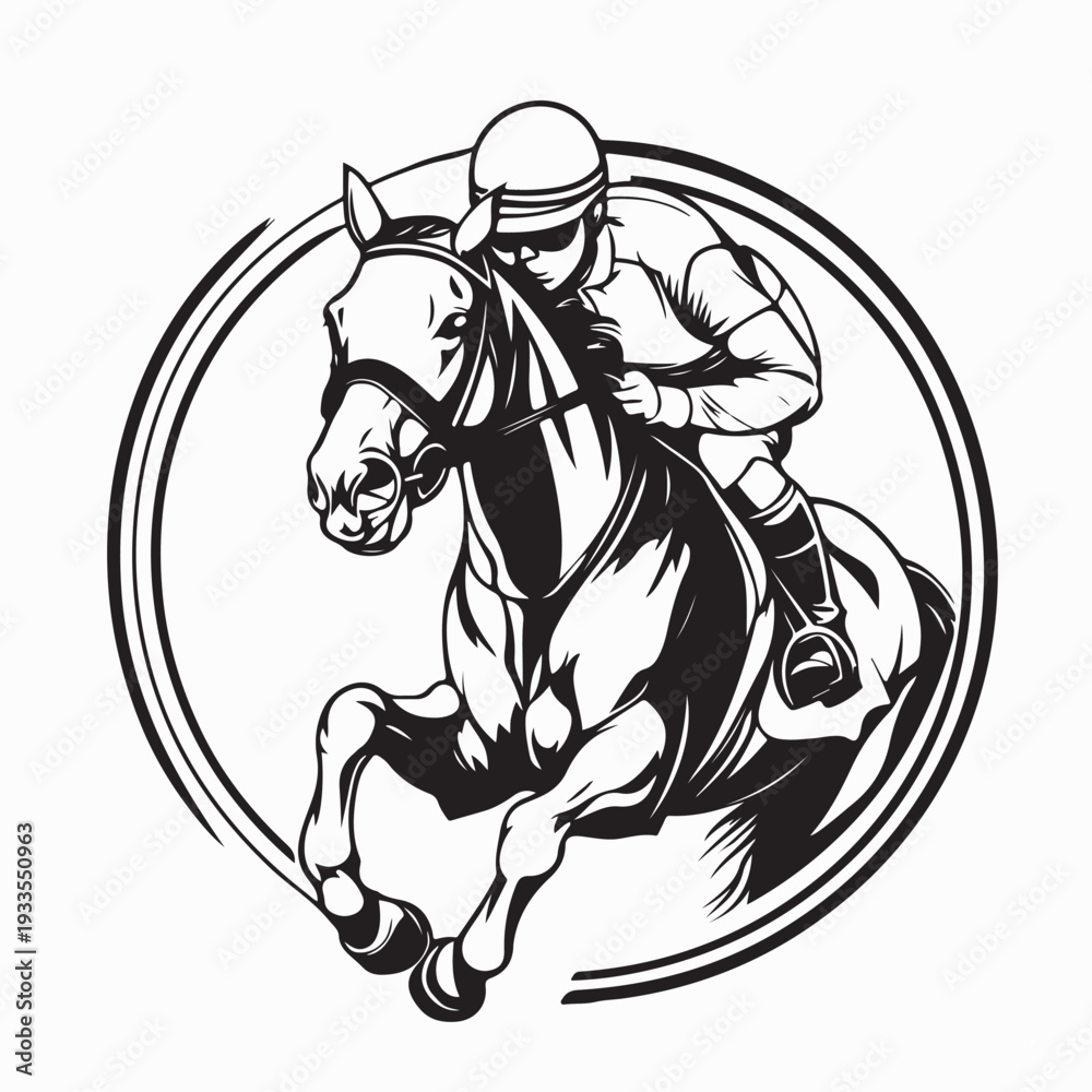 Fototapeta premium Jockey Riding Horse Racing at Full Speed Vector Illustration On White Background