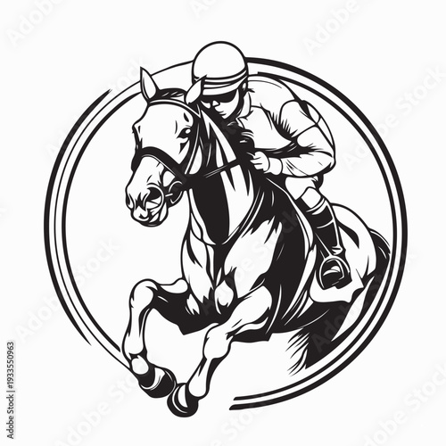 Jockey Riding Horse Racing at Full Speed Vector Illustration On White Background