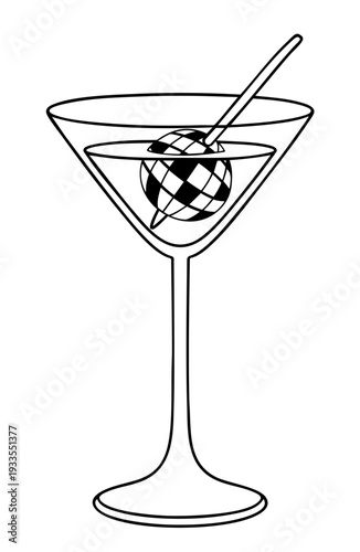 Disco Ball Cocktail in Martini Glass, Retro Nightclub Drink with Mirror Ball Reflection and Party Vibes