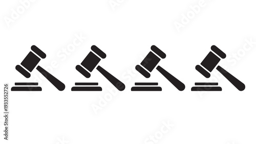 Row of judge’s gavel icons symbolizing law and justice.